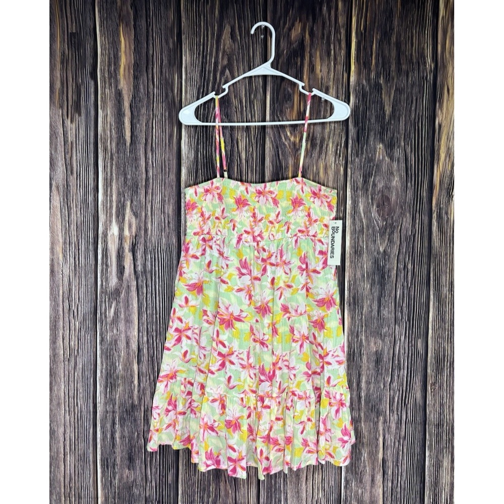 No Boundaries Dress Womens L 12-14 Floral Strapless Ruched Summer Boho